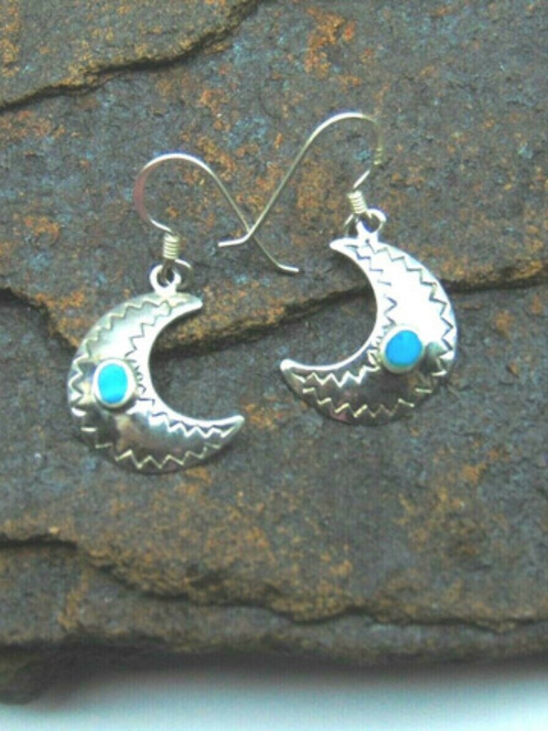 Moon Earrings Turquoise Crescent Sterling Silver 925 Vintage Nbw Beadrage